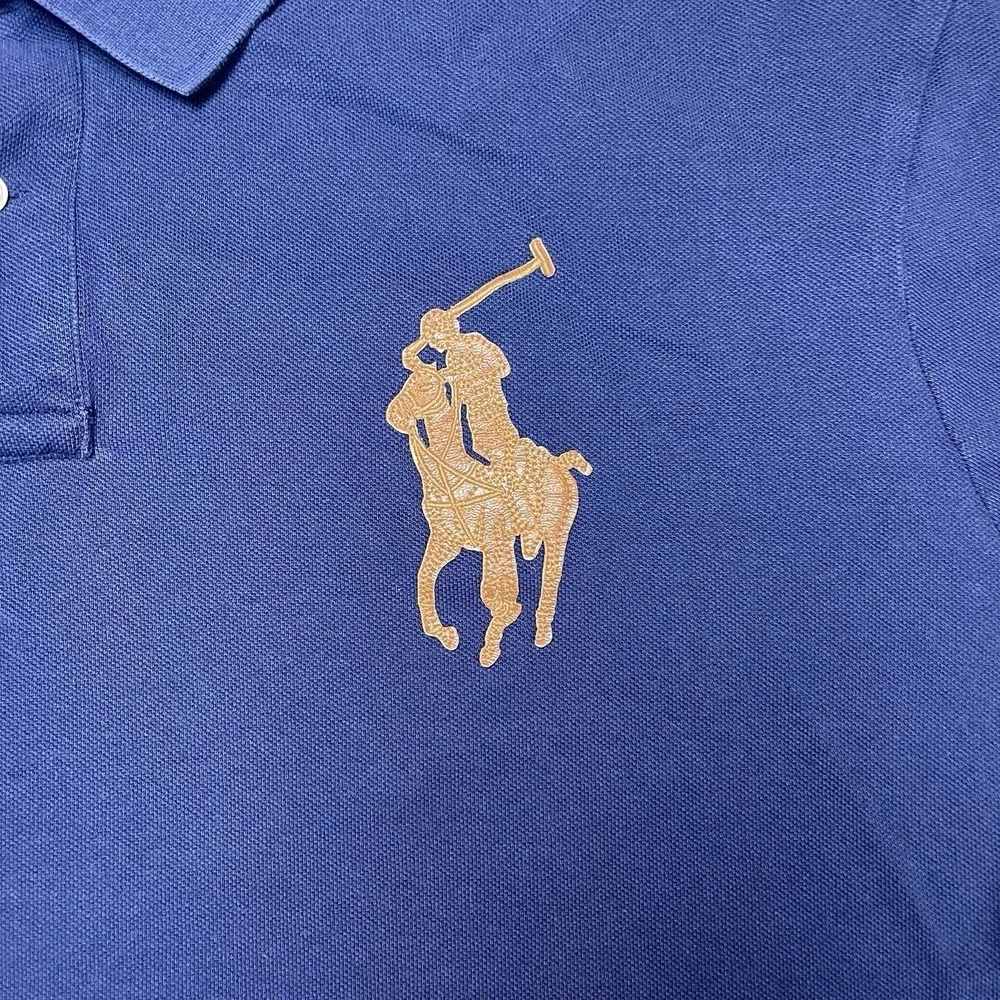 Polo Ralph Lauren Classic Fit Leather Big Pony Mesh Polo Shirt Men XXL Navy Blue